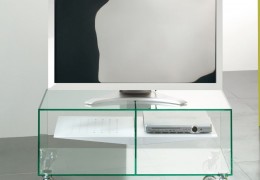 Mobile TV in vetro temperato ed incollato con raggi UV montato su ruote