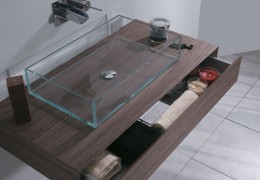 Lavabo in vetro incollato con lampada a raggi uv e  foro di scarico